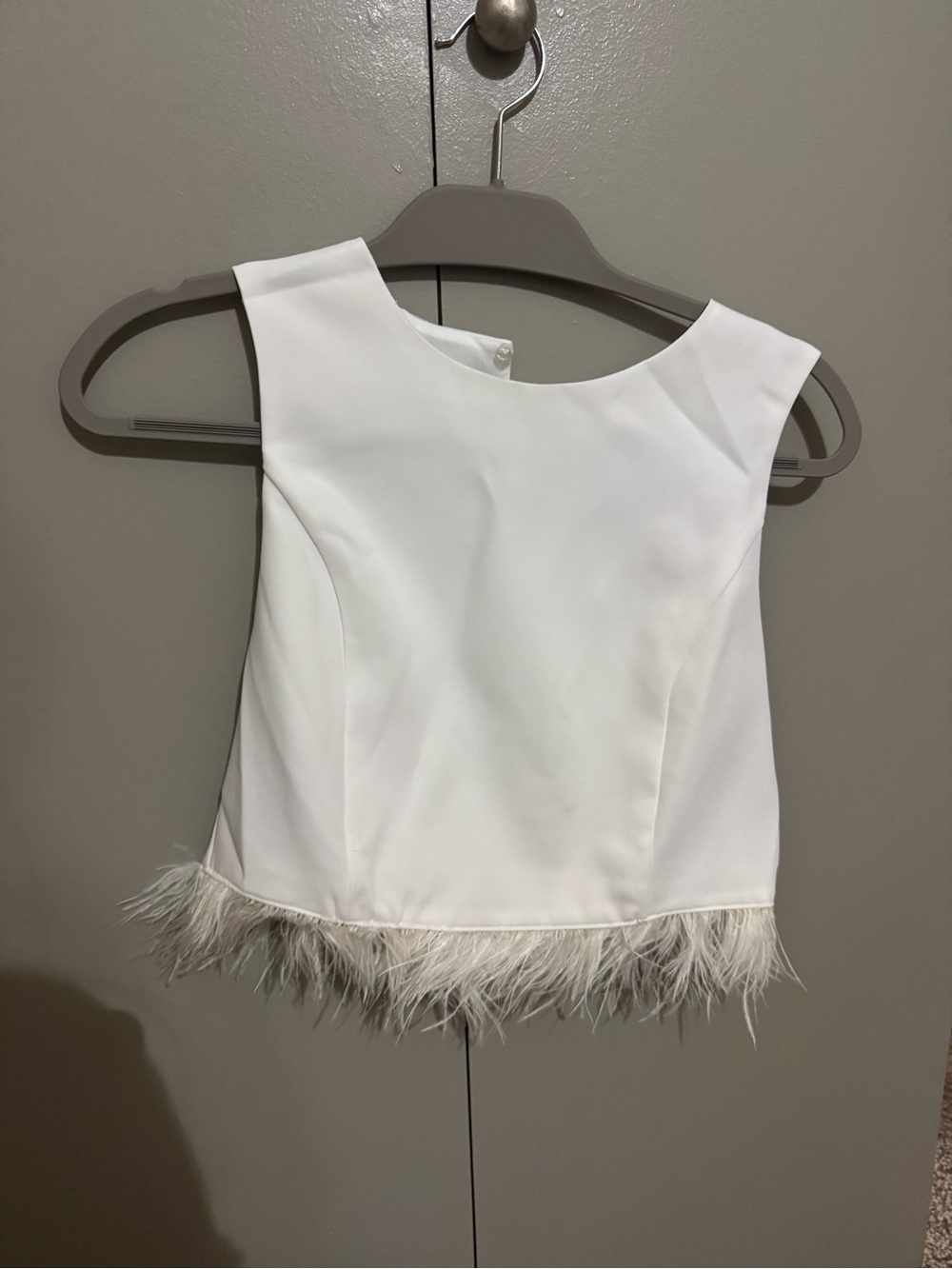 Endless Rose White Feather-Trim Crop Top